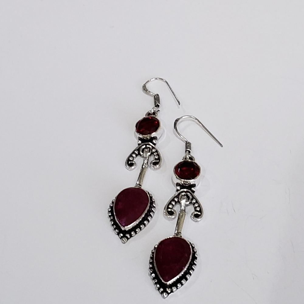 Ruby, Garnet Gemstone, 925 Silver Earrings, Drop … - image 5